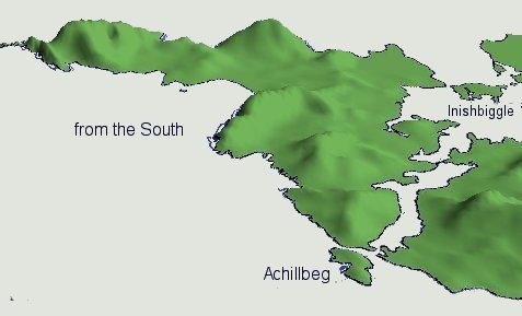 3D views - Achill Island viewed from the South - Max Elevation: 688M