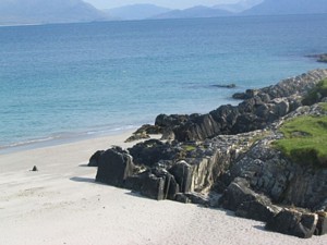 The island's bigger beach near the community center.